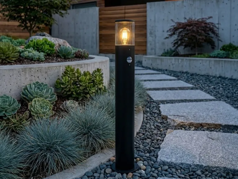 LED Wegeleuchte Schwarz Rauchgrau mit Bewegungsmelder, Höhe 80cm