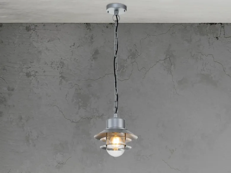 LED Wetterfeste Außen Hängeleuchte aus Edelstahl, Silber Ø22cm