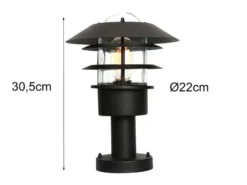 LED Wetterfeste Sockelleuchte aus Edelstahl, Schwarz Höhe 30,5cm