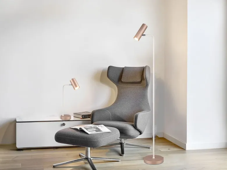 Leselampe MARLEY Metall Coffee / Weiß, Spot schwenkbar, Höhe 151cm