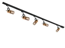 Lichtschienensystem mit 5 Holz Spots & Einspeisung 3-adrig, Länge 202,5cm