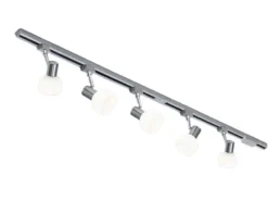Lichtschienensystem mit 5 Spots Glas Weiß & Einspeisung 3-adrig, Länge 202,5cm