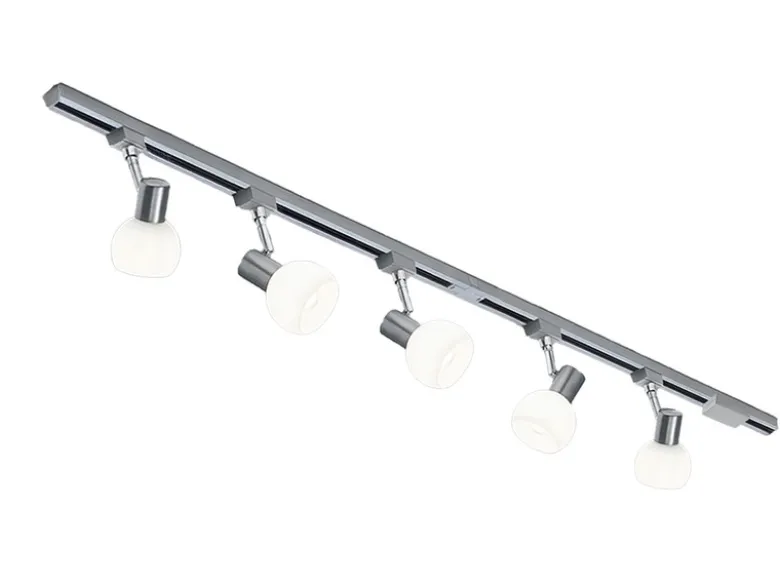 Lichtschienensystem mit 5 Spots Glas Weiß & Einspeisung 3-adrig, Länge 202,5cm