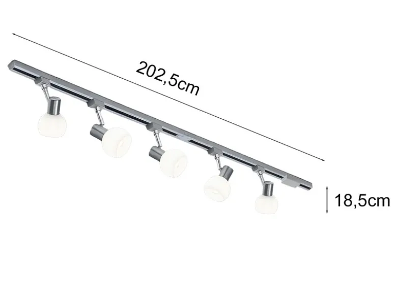 Lichtschienensystem mit 5 Spots Glas Weiß & Einspeisung 3-adrig, Länge 202,5cm