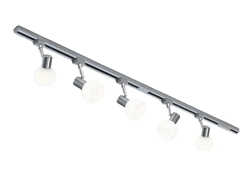 Lichtschienensystem mit 5 Spots Glas Weiß & Einspeisung 4-adrig, Länge 202,5cm