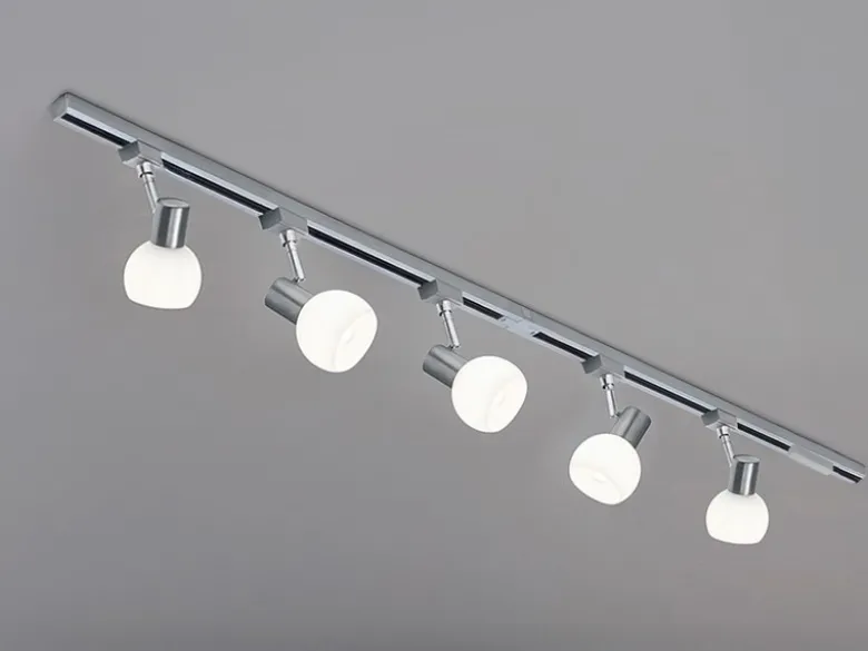 Lichtschienensystem mit 5 Spots Glas Weiß & Einspeisung 4-adrig, Länge 202,5cm