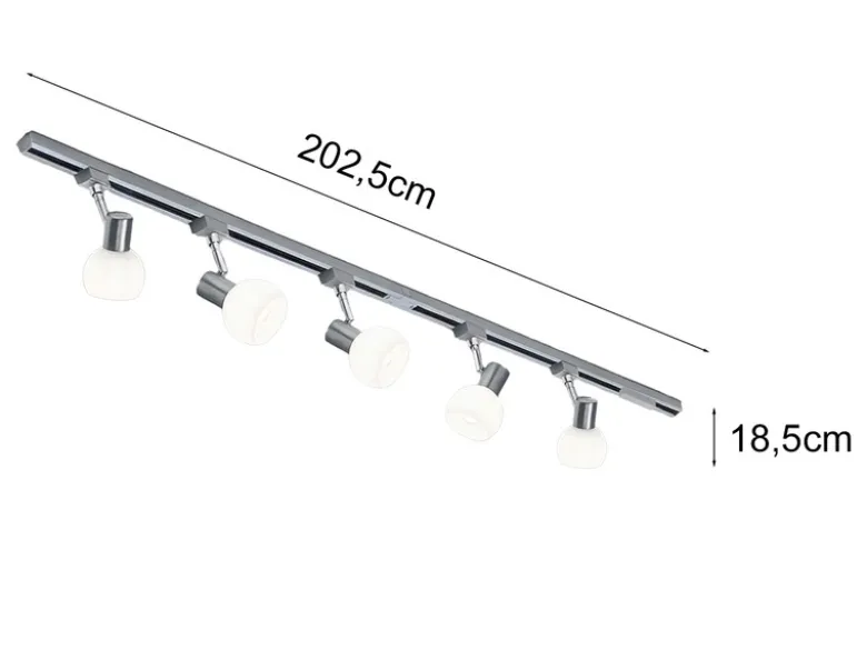 Lichtschienensystem mit 5 Spots Glas Weiß & Einspeisung 4-adrig, Länge 202,5cm