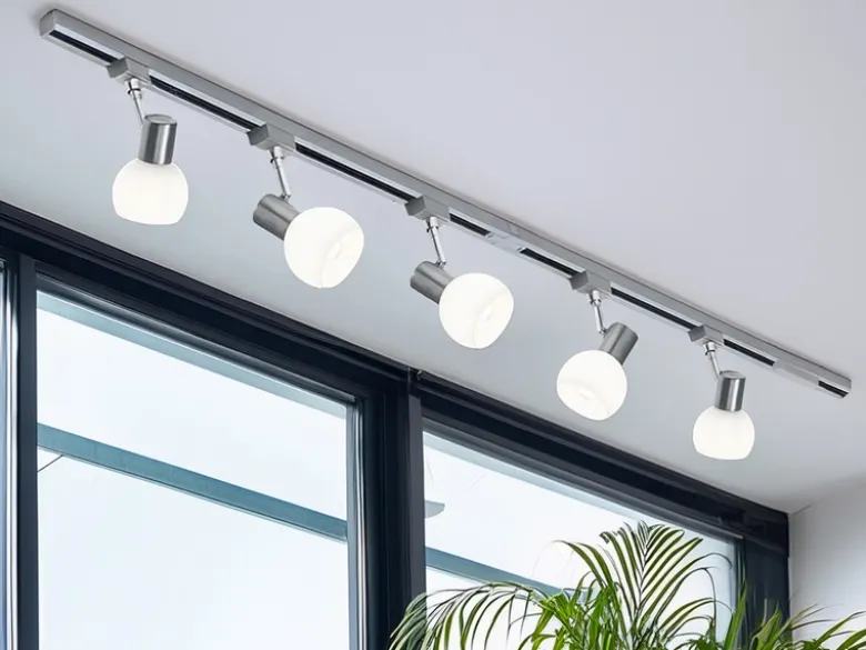 Lichtschienensystem mit 5 Spots Glas Weiß & Einspeisung 4-adrig, Länge 202,5cm