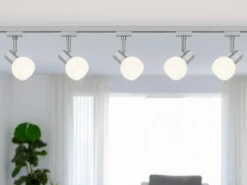 Lichtschienensystem mit 5 Spots Glas Weiß & Einspeisung 4-adrig, Länge 202,5cm