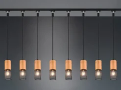 Lichtschienensystem mit 8x Holz Pendel & Einspeisung 4-adrig, Länge 202,5cm
