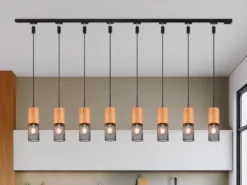 Lichtschienensystem mit 8x Holz Pendel & Einspeisung 4-adrig, Länge 202,5cm