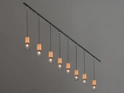 Lichtschienensystem mit 8x Holz Pendel & Einspeisung 4-adrig, Länge 202,5cm