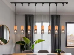 Lichtschienensystem mit 8x Holz Pendel & Einspeisung 4-adrig, Länge 202,5cm