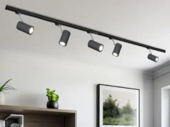 Lichtschienensystem Schwarz mit 5 Spots & Einspeisung 4-adrig, Länge 202,5cm
