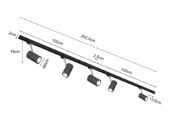 Lichtschienensystem Schwarz mit 5 Spots & Einspeisung 4-adrig, Länge 202,5cm