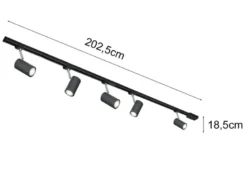 Lichtschienensystem Schwarz mit 5 Spots & Einspeisung 3-adrig, Länge 202,5cm