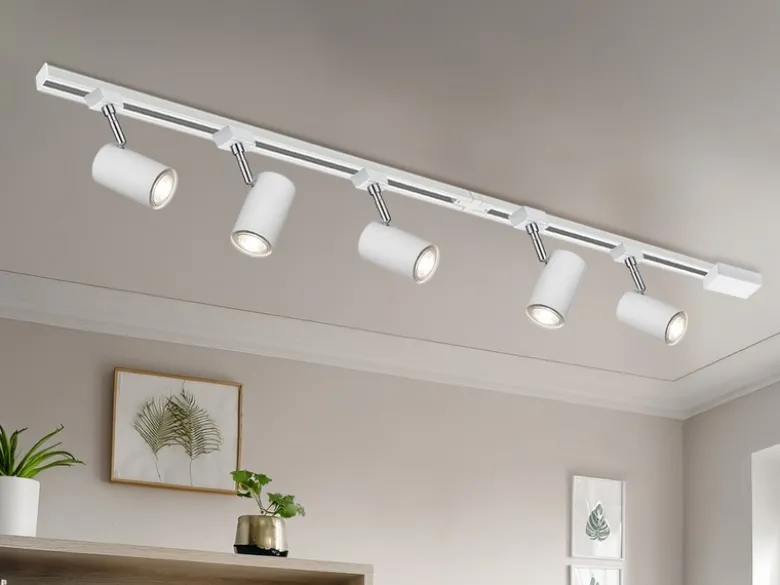 Lichtschienensystem Weiß mit 5 Spots & Einspeisung 3-adrig, Länge 202,5cm