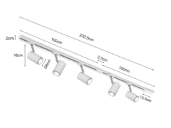 Lichtschienensystem Weiß mit 5 Spots & Einspeisung 3-adrig, Länge 202,5cm