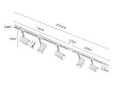 Lichtschienensystem Weiß mit 5 Spots & Einspeisung 4-adrig, Länge 202,5cm