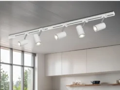 Lichtschienensystem Weiß mit 5 Spots & Einspeisung 4-adrig, Länge 202,5cm