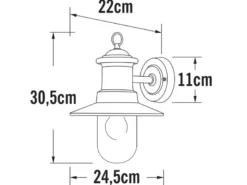 Maritime LED Außenwandlaterne Rostoptik & klares Glas, Höhe 30,5cm