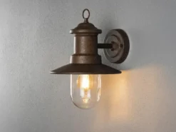Maritime LED Außenwandlaterne Rostoptik & klares Glas, Höhe 30,5cm