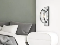 Markante LED Wandleuchte aus massivem Stahl in Chrom mit Glas, Höhe 46cm