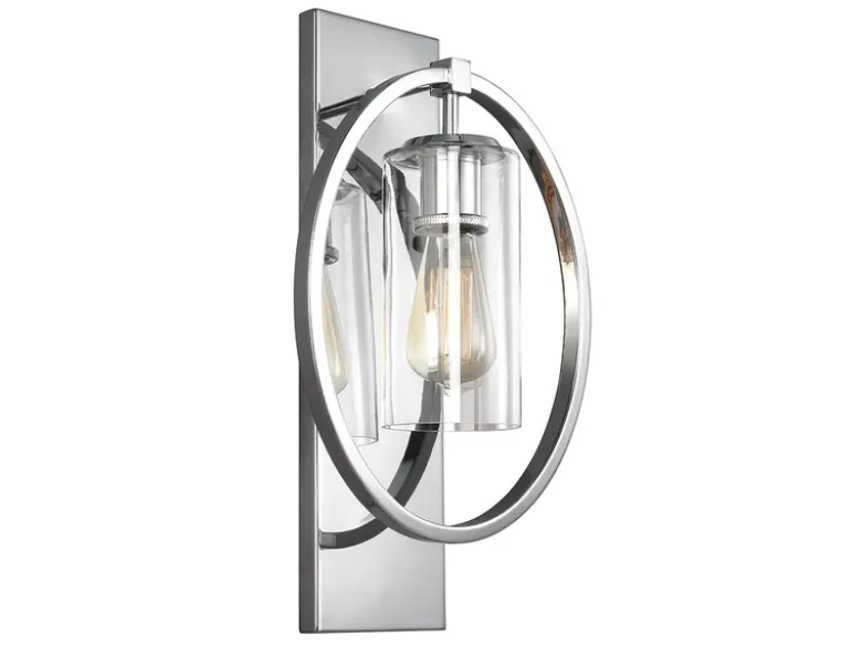 Markante LED Wandleuchte aus massivem Stahl in Chrom mit Glas, Höhe 46cm