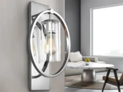 Markante LED Wandleuchte aus massivem Stahl in Chrom mit Glas, Höhe 46cm