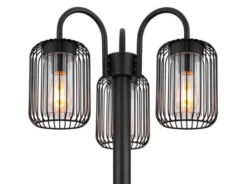 Mastleuchte ADELHEID 3-flammig Edelstahl Gitterschirme Schwarz, H: 180cm