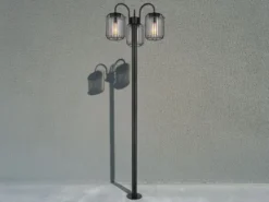 Mastleuchte ADELHEID 3-flammig Edelstahl Gitterschirme Schwarz, H: 180cm