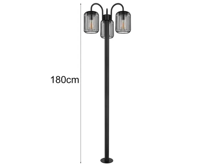 Mastleuchte ADELHEID 3-flammig Edelstahl Gitterschirme Schwarz, H: 180cm