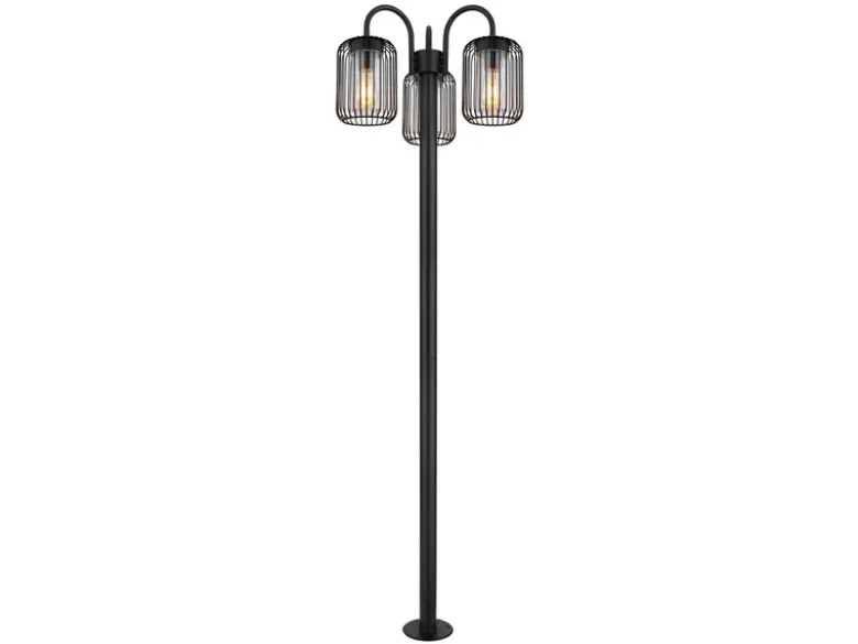 Mastleuchte ADELHEID 3-flammig Edelstahl Gitterschirme Schwarz, H: 180cm