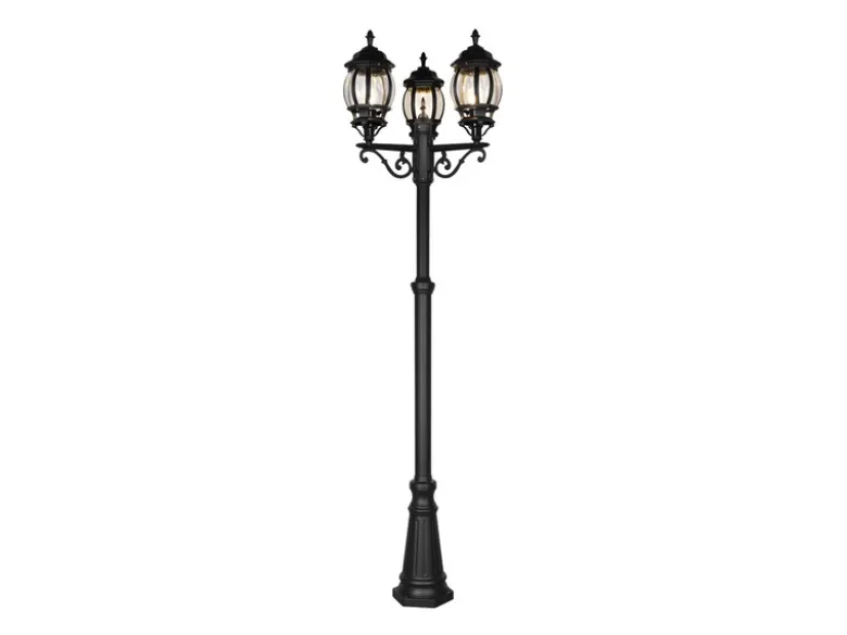 Mastleuchte ELVO Laterne 3-flammig Aluminium Schwarz, Höhe 240cm