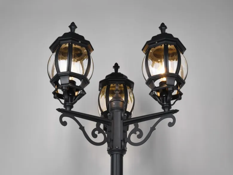 Mastleuchte ELVO Laterne 3-flammig Aluminium Schwarz, Höhe 240cm