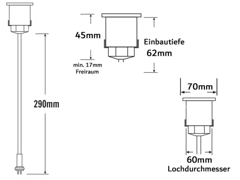Mini LED Bodeneinbauspots Edelstahl/Glas Basisset 3er SET mit Trafo Ø7cm IP44