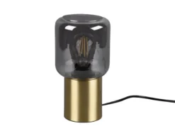 Mini LED Tischleuchte Messing Glasschirm Rauchfarbig, Höhe 24cm