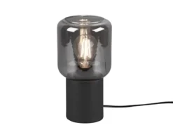 Mini LED Tischleuchte Schwarz Glasschirm Rauchfarbig, Höhe 24cm