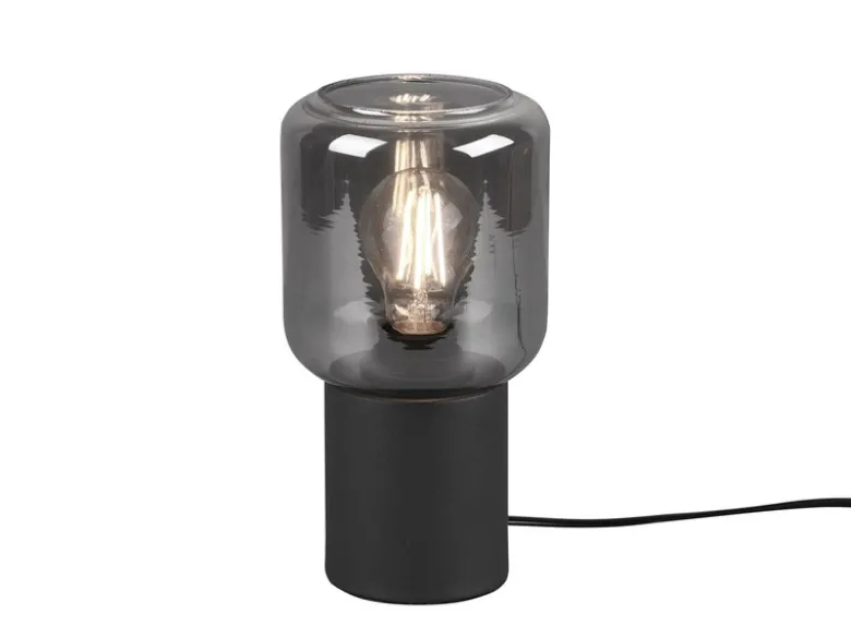 Mini LED Tischleuchte Schwarz Glasschirm Rauchfarbig, Höhe 24cm
