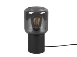 Mini LED Tischleuchte Schwarz Glasschirm Rauchfarbig, Höhe 24cm