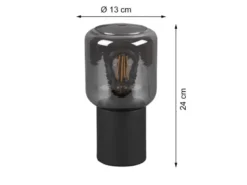 Mini LED Tischleuchte Schwarz Glasschirm Rauchfarbig, Höhe 24cm