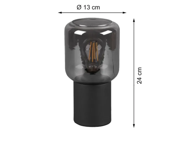 Mini LED Tischleuchte Schwarz Glasschirm Rauchfarbig, Höhe 24cm