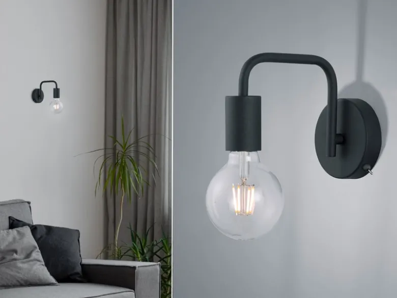 Minimalistische LED Wandlampe Schwarz mit Schalter, Höhe 15cm