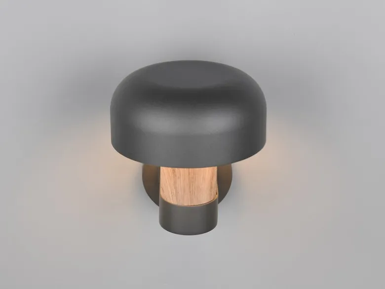 Moderne Außenwandleuchte FRASER in Anthrazit & Holzoptik, Höhe 24cm
