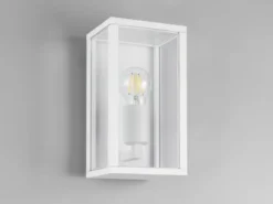Moderne Außenwandleuchte GARONNE in Weiß mit Glas, Höhe 26cm