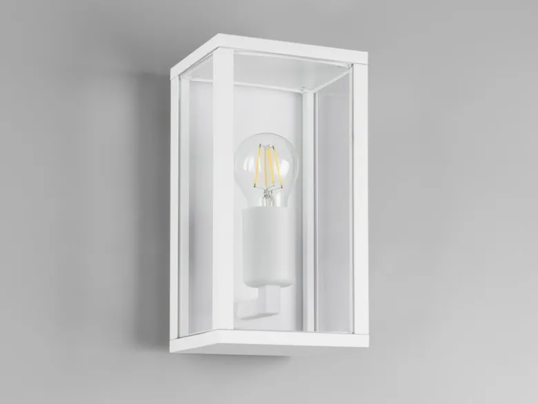 Moderne Außenwandleuchte GARONNE in Weiß mit Glas, Höhe 26cm