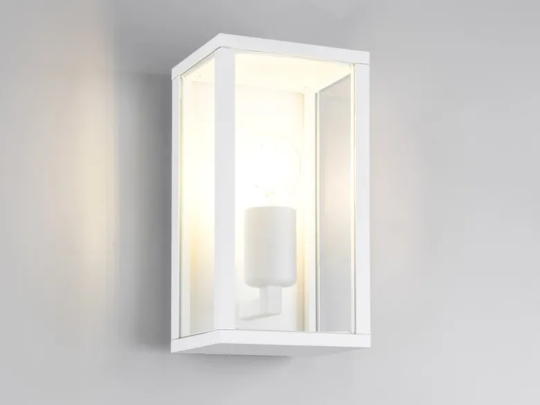 Moderne Außenwandleuchte GARONNE in Weiß mit Glas, Höhe 26cm