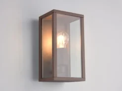 Moderne Außenwandleuchte GARONNE in Rostoptik mit Glas, Höhe 26cm