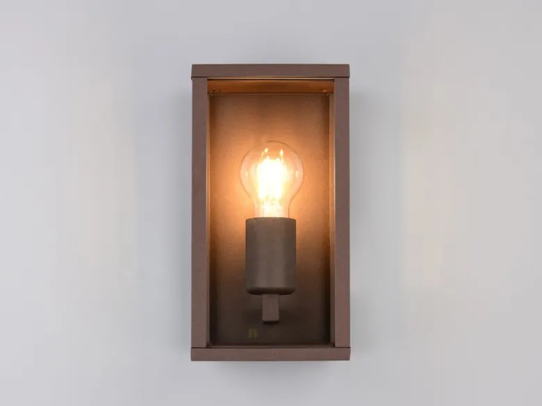 Moderne Außenwandleuchte GARONNE in Rostoptik mit Glas, Höhe 26cm