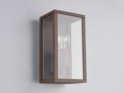 Moderne Außenwandleuchte GARONNE in Rostoptik mit Glas, Höhe 26cm